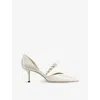 JIMMY CHOO WOMENS LATTE/WHITE AURELIE 65 PEARL-EMBELLISHED PATENT-LEATHER COURTS EUR 40 / 7 UK,58467276
