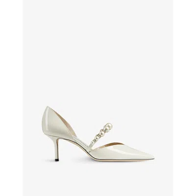 JIMMY CHOO WOMENS JIMMY CHOO AURELIE 65 PEARL-EMBELLISHED PATENT-LEATHER COURTS,58467276