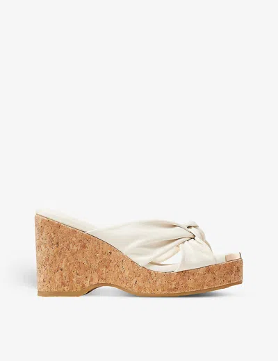 JIMMY CHOO WOMENS LATTE AVENUE KNOT-EMBELLISHED LEATHER WEDGE SANDALS EUR 36 / 3 UK,66610985
