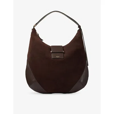 Jimmy Choo Womens Chocolate/shiny Gold Bar Hobo Medium Suede And Leather Shoulder Bag In Multi