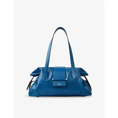 Jimmy Choo Womens  Bar Holdall Biker Medium Leather Shoulder Bag In Lagoon/shiny Gold