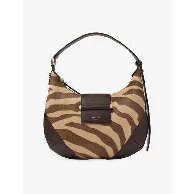 Jimmy Choo Womens Natural/choc/gold Bar Zebra-print Pony-hair Leather Hobo Shoulder Bag