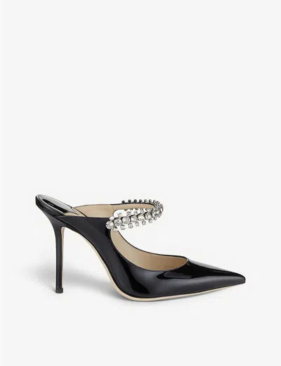 JIMMY CHOO WOMENS JIMMY CHOO BING 100 CRYSTAL-EMBELLISHED PATENT-LEATHER HEELED MULES,13248355