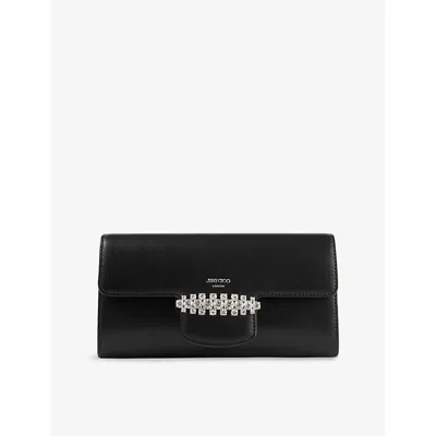 JIMMY CHOO WOMENS BLACK/SILVER BING LEATHER WALLET-ON-CHAIN