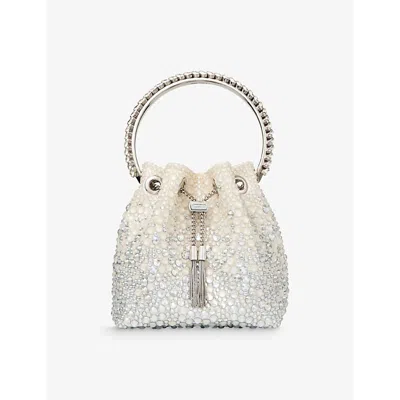 Jimmy Choo Womens  Bon Bon Gem-embellished Woven Cross-body Bag In Ivory/crystal