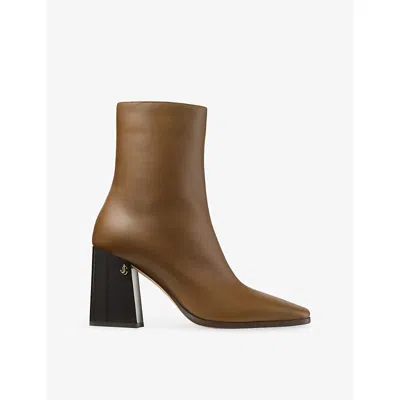 JIMMY CHOO WOMENS BRYELLE 85 LEATHER HEELED ANKLE BOOTS CLOVE EUR 38/5 UK