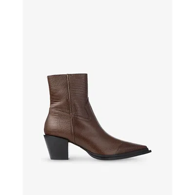 Jimmy Choo Womens Coffee Cece Lizard-print Heeled Leather Ankle Boots
