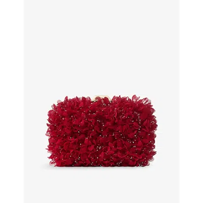 Jimmy Choo Womens Ruby Red/light Gold Cloud Petal-embroidered Satin Clutch Bag
