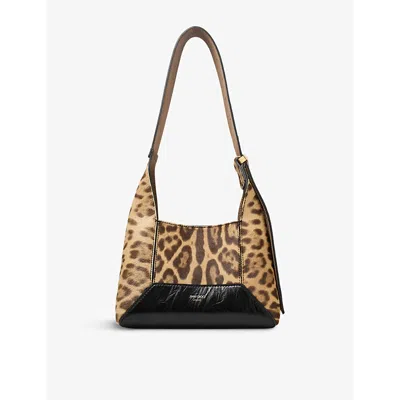 JIMMY CHOO WOMENS NATURAL/BLACK/GOLD DIAMOND HOBO LEOPARD LEATHER SHOULDER BAG