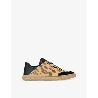 JIMMY CHOO WOMENS V NATURAL/BLACK DIAMOND LIGHT LEOPARD-PRINT LEATHER LOW-TOP TRAINERS EUR 39.5 / 6.5 UK