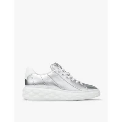 Jimmy Choo Womens V Silver Diamond Light Maxi Metallic Leather Low-top Trainers