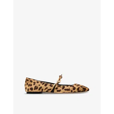 JIMMY CHOO WOMENS DIAMOND TILDA LEOPARD-PRINT LEATHER BALLERINA FLATS NATURAL EUR 40 / 7 UK