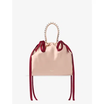 Jimmy Choo Womens Macaron/ruby Red/sil Drawstring Mini Top Handle Satin Shoulder Bag