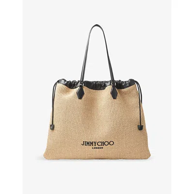 Jimmy Choo Womens Natural/black/gold Drawstring Raffia And Leather Large Tote Bag