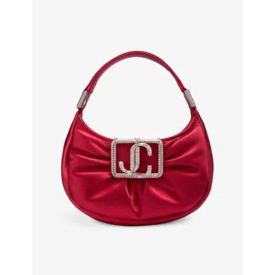 JIMMY CHOO WOMENS RUBY RED/LIGHT GOLD EDIE HOBO MINI PUFFED-SATIN SHOULDER BAG