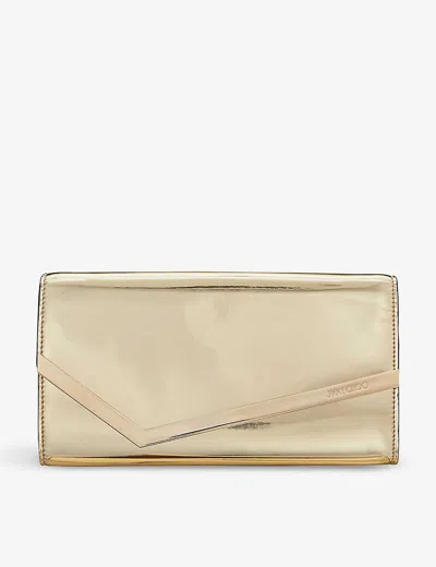 Jimmy Choo Womens  Emmie Mirrored-fabric Clutch In Gold