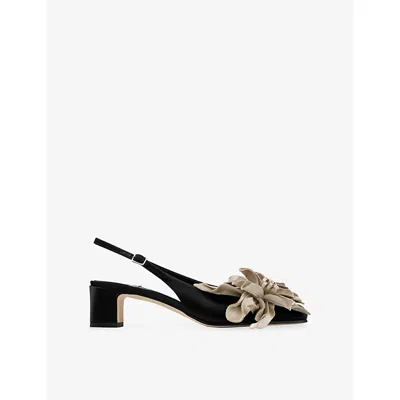 Jimmy Choo Womens  Eyla 45 Slingback Satin Heeled Courts In Black/bone