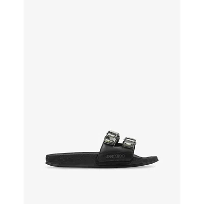 Jimmy Choo Womens V Black Fitz Crystal-embellished Strap Leather Sandals