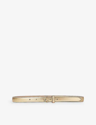 JIMMY CHOO WOMENS GOLD/LIGHT GOLD HELINA BRAND-PLAQUE MINI LEATHER BELT,66510315