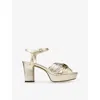 Jimmy Choo Womens Light Gold Heloise 80 Knotted-strap Metallic-leather Heeled Sandals In Light Gold
