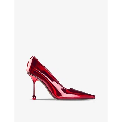 Jimmy Choo Womens Ruby Red Ixia Car-paint Patent-leather Heeled Courts