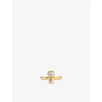 Jimmy Choo Womens Gold Jc Pearl Cube Brass Ring