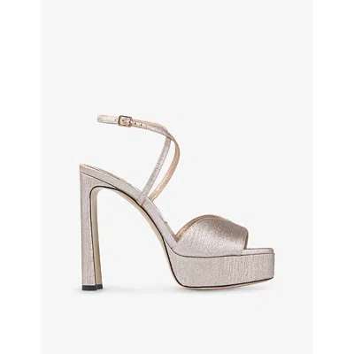 Jimmy Choo Karli Glitter Ankle-strap Platform Sandals In Gray