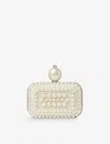 Jimmy Choo Womens  Micro Cloud Pearl And Crystal-embellished Suede Clutch Bag In White/white