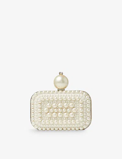 Jimmy Choo Womens  Micro Cloud Pearl And Crystal-embellished Suede Clutch Bag In White/white