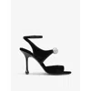Jimmy Choo Orb 95 Velvet Sandals In Black/crystal