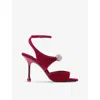 Jimmy Choo Orb 95 Velvet Sandals In Ruby Red/crystal