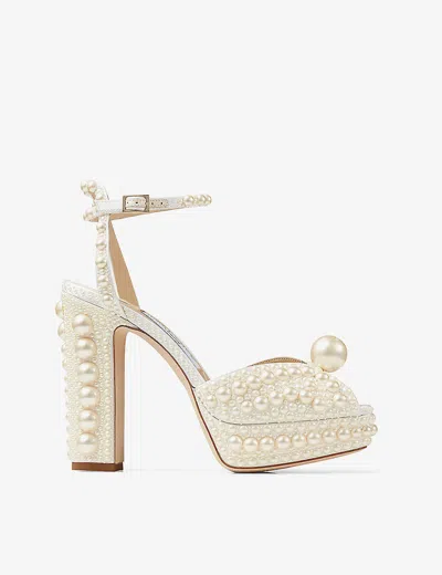 Jimmy Choo Sacaria 120mm Pearly-stud Platform Sandals In White