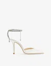 Jimmy Choo Slingback Saeda 100 In Satin With Applied Crystals In White