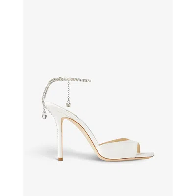 Jimmy Choo Saeda 100 Crystal-embellished Satin Sandals In Ivory/crystal