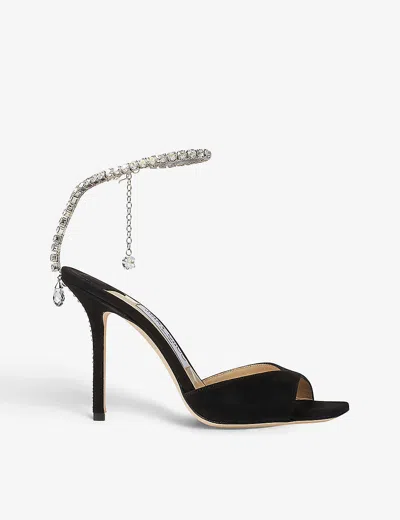 Jimmy Choo Suede Sandals With Rhinestones Detail In Black