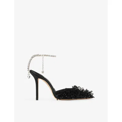 Jimmy Choo Saeda 100 Satin Embellished Heeled Sandals In Black
