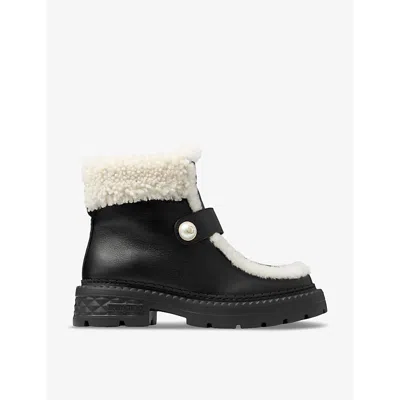 JIMMY CHOO WOMENS BLACK/NATURAL SHEA SHEARLING-LINED SUEDE ANKLE BOOTS EUR 42/ 9 UK