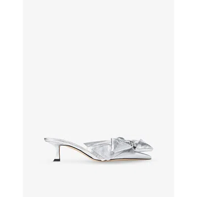 JIMMY CHOO WOMENS SILVER/SILVER STAZ 50 METALLIC-LEATHER MULES EUR 40 / 7 UK