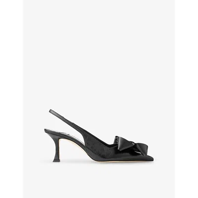 JIMMY CHOO WOMENS BLACK/BLACK STAZ BOW-EMBELLISHED LEATHER SLING-BACK HEELS EUR 37 / 4 UK