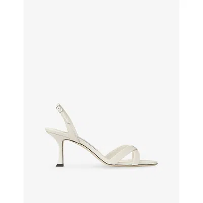 Jimmy Choo Womens Latte Elsy 70 Leather Heeled Sandals Eur 38/5 Uk