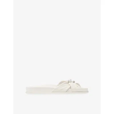 Jimmy Choo Latte Soft Glove Leather Flat Sandals In White