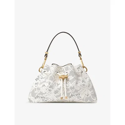 Jimmy Choo Womens Latte/gold Cinch Small Perforated-lace Leather Shoulder Bag