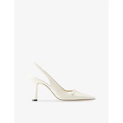 Jimmy Choo Womens Latte/latte Amita 85 Patent Leather Slingbacks Eur 38.5 / 5.5 Uk In Brown