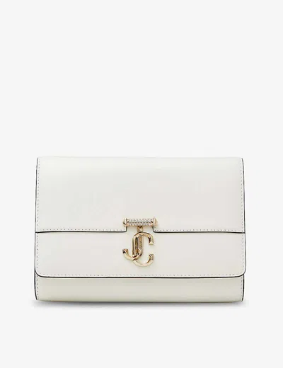 Jimmy Choo Womens  Avenue Logo-embellished Leather Clutch In Latte/light Gold