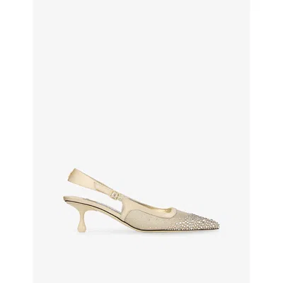 Jimmy Choo Womens Light Soft Gold Amel 50 Slingback Mesh Heeled Courts Eur 40 / 7 Uk