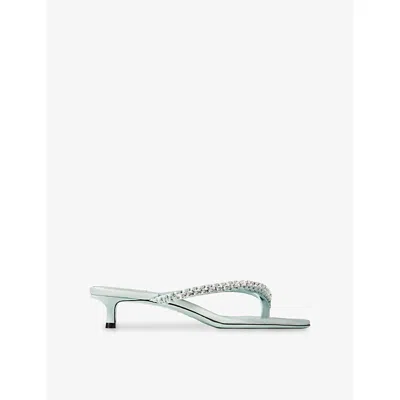 Jimmy Choo Womens Light Verde/crystal Dila 35 Leather Heeled Sandals Eur 38/5 Uk In Green