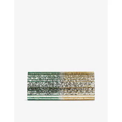 Jimmy Choo Womens Light Verde/gold Sweetie Metallic Dégradé Glitter Plexi Clutch Bag