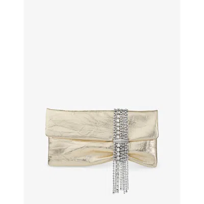 JIMMY CHOO WOMENS LIGHTPLATINUM/SILVER ZANDRA CRYSTAL-EMBELLISHED METALLIC-LEATHER CLUTCH BAG