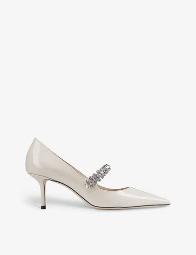JIMMY CHOO WOMENS LINEN BING 65 CRYSTAL-EMBELLISHED PATENT-LEATHER PUMPS EUR 39.5 / 6.5 UK