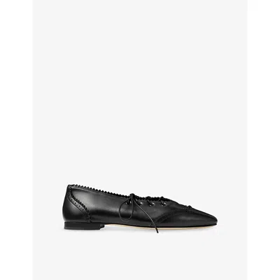 Jimmy Choo Womens Margot Lace-up Leather Ballet Flats Black/black Eur 37 / 4 Uk